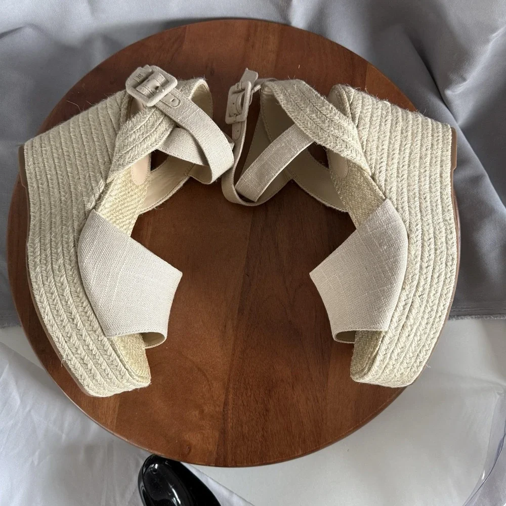 Sam Edelman Vada Natural Linen Espadrille Wedge Sandals Women Size 11 I6283F2250